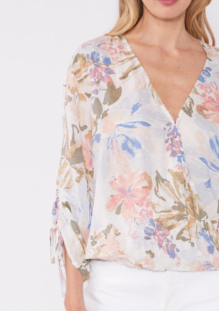 Kristen Ruched Sleeve Blouse Periwinkle Floral