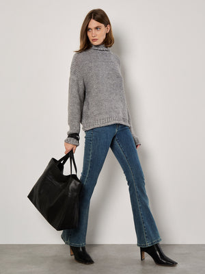 Oversized Mock Neck Chunky Sweater Grey