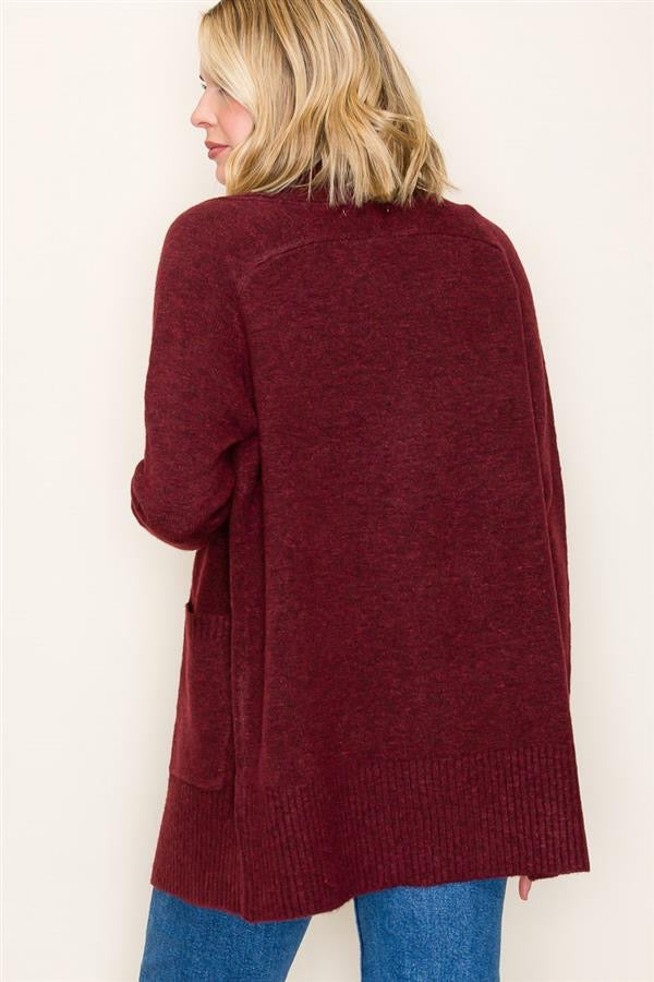 Ribbed Front Cardigan Burgundy