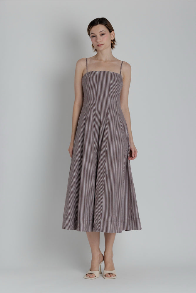 brown and cream striped dress Brenna Multi-Stripe Brown and Cream Button Up Wrap Dress – Thomas and Rye