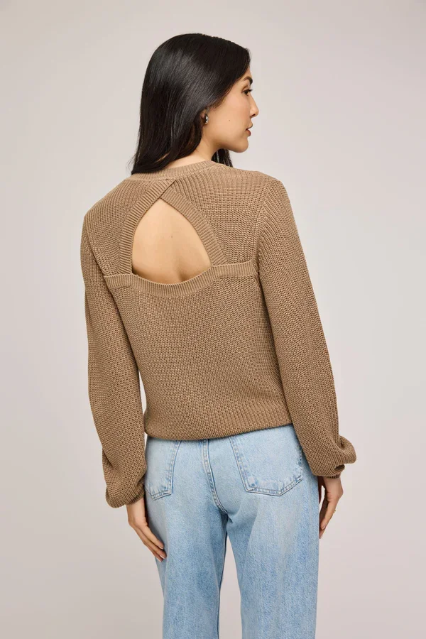 Maxine Pullover Sweater w/ Back Cut-Out Heather Taupe