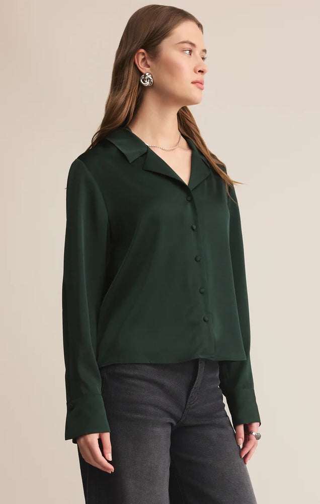 Ana Satin Button Up Garland Green