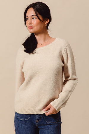 Amelie V Back Bow Sweater Oatmeal