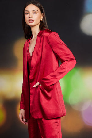 Satin Tailored Blazer Red