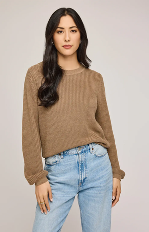 Maxine Pullover Sweater w/ Back Cut-Out Heather Taupe