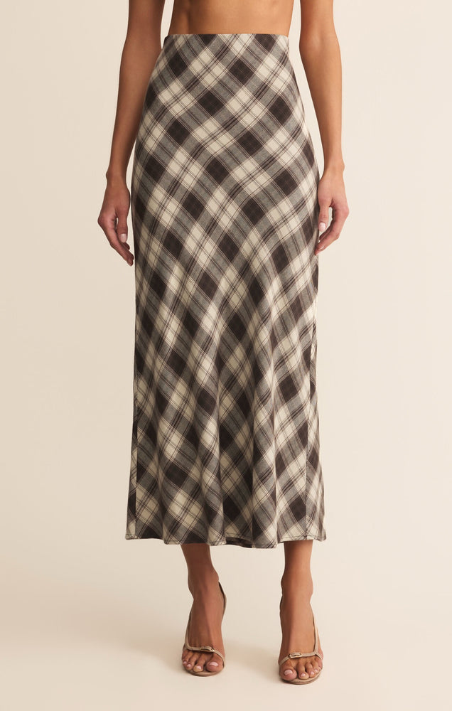 Europa Plaid Midi Skirt Black