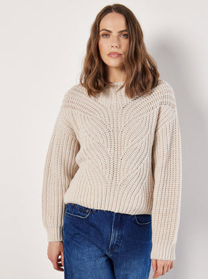 Chunky Cable Knit Sweater Stone