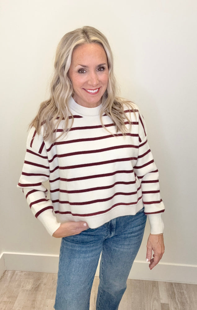 Isla Stripe Sweater Ivory/Burgundy