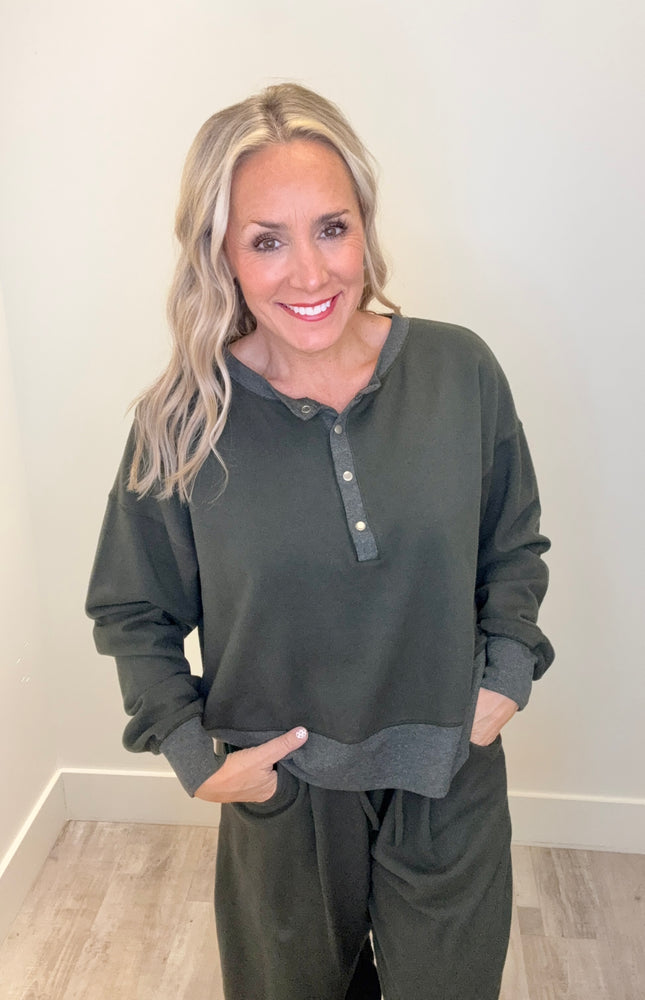 Snap Button Pullover Garment Dyed - Hunter Green