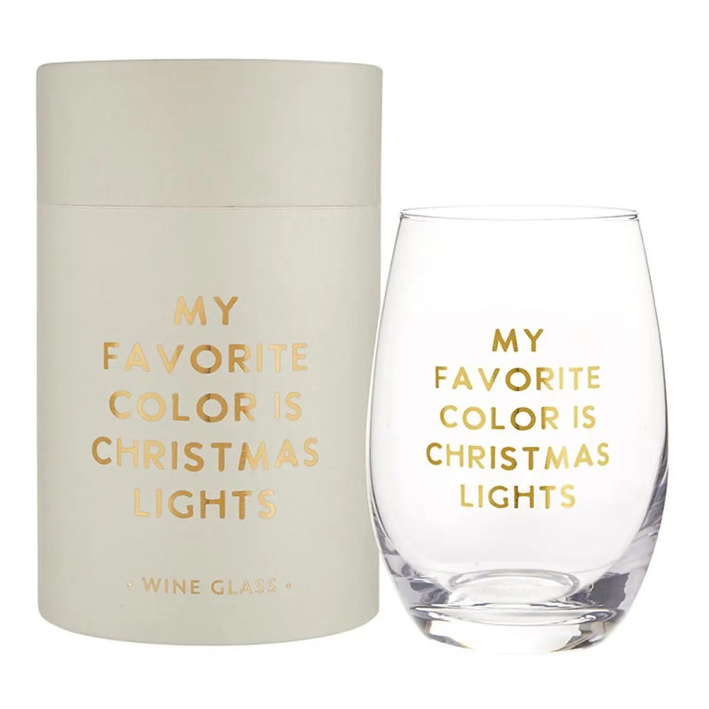 Gold Foil Stemless Glass 17oz - Christmas Lights