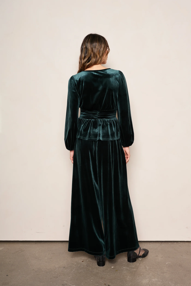 Paloma Velvet Wide Leg Pant Emerald