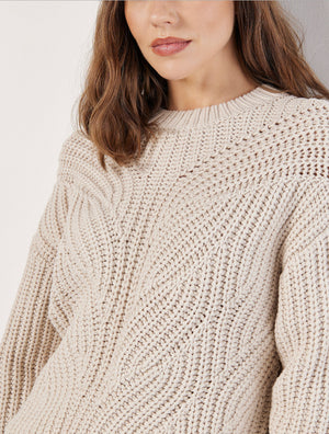 Chunky Cable Knit Sweater Stone