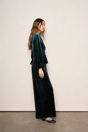 Paloma Velvet Wide Leg Pant Emerald