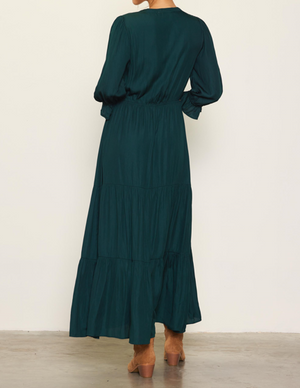 Split Neck Ruffle Maxi Dress Astro Green-Mapel Boutique