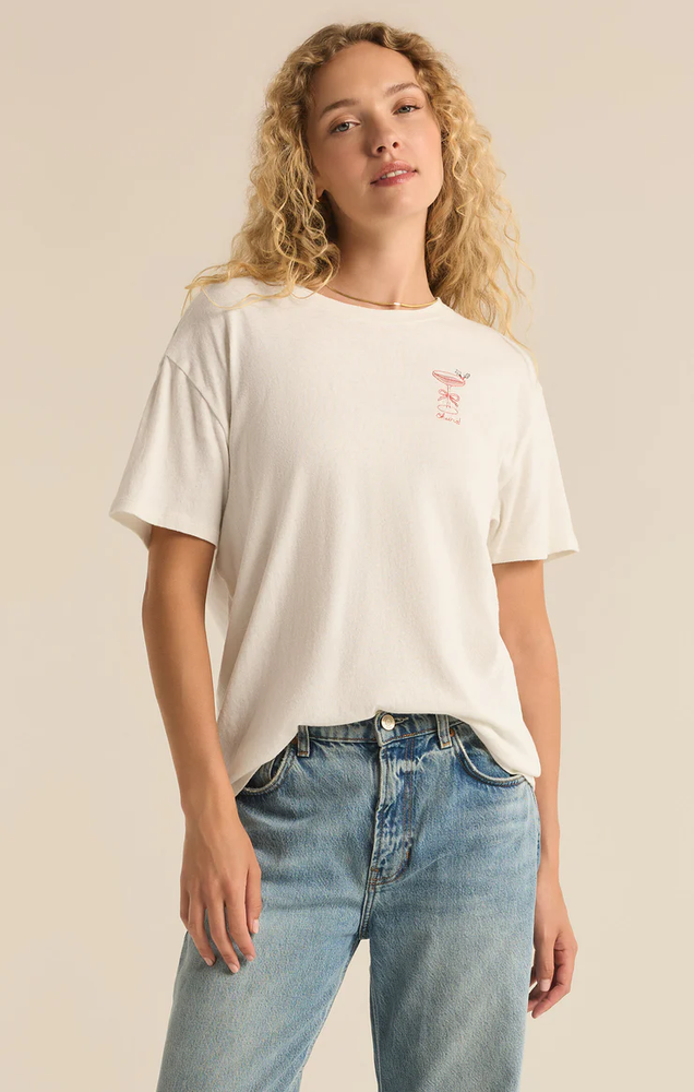 Holiday Cocktail Embroidered Tee Sea Salt