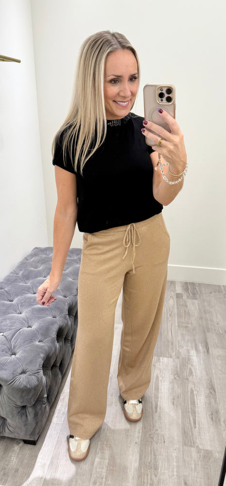 Gold Iridescent knit Pants Beige