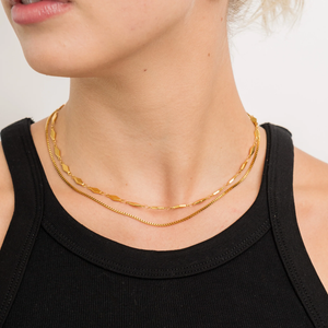 Box Chain Layered Necklace 17" + 3" Extender