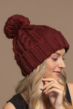 Cable Knit Basic Beanie Burgundy OSFM