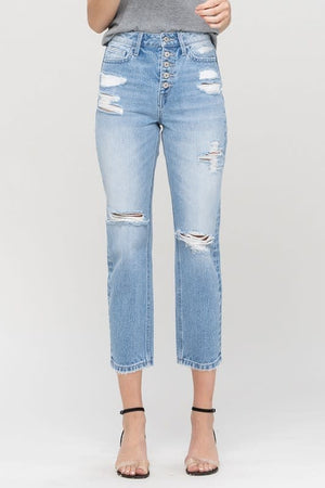 
            
                Load image into Gallery viewer, Belvoir High Rise Distressed Straight Jean
            
        