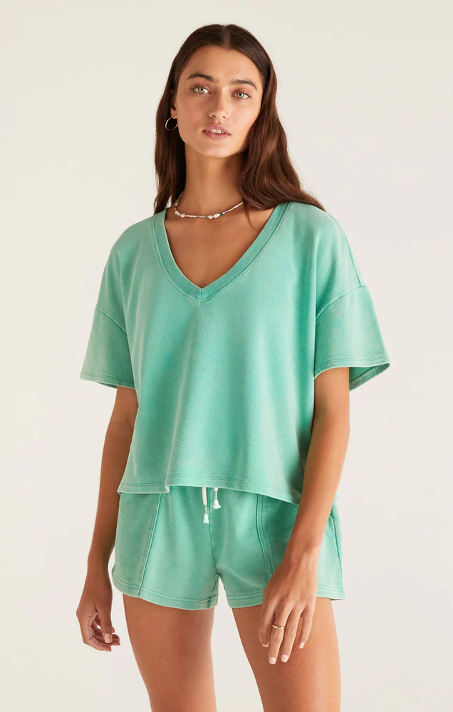
            
                Load image into Gallery viewer, V Neck Terry Tee Green Juice
            
        