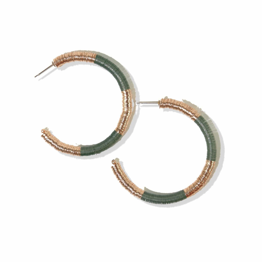 
            
                Load image into Gallery viewer, Emerald Gold Sequin Hoop Earrings
            
        