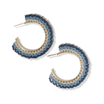 Navy Blue Ivory Crochet Hoop Post Earrings