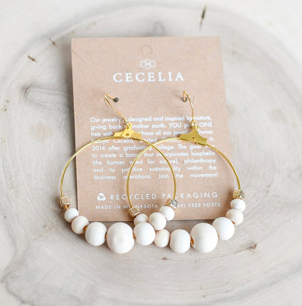 Cecelia Ivory Round Wood Hoop Earrings