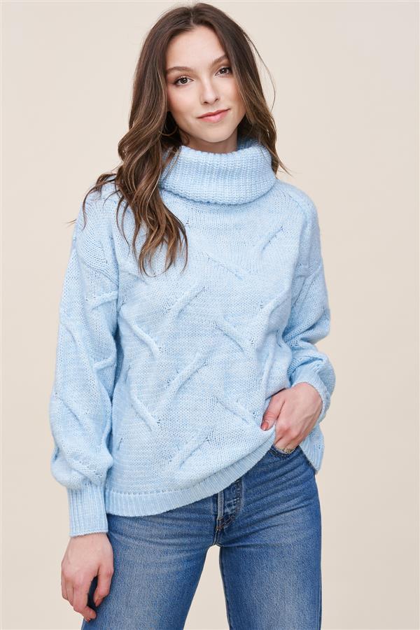 Anna Slouchy Turtleneck Chunky Sweater Light Blue
