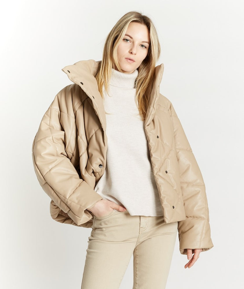 Cropped Puffer Coat Vegan Leather Deep Taupe