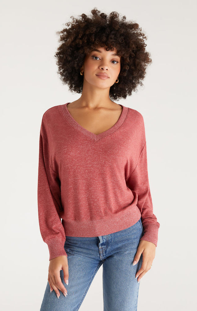 
            
                Load image into Gallery viewer, Francis Marled V-Neck Top Rouge
            
        