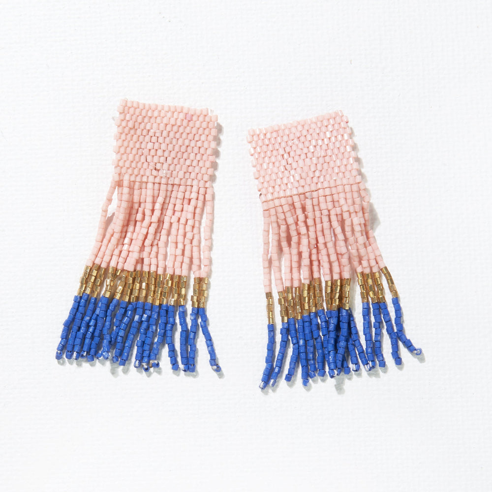 
            
                Load image into Gallery viewer, Blush Gold Lapis Color Block Short Luxe Fringe Post Earrings
            
        