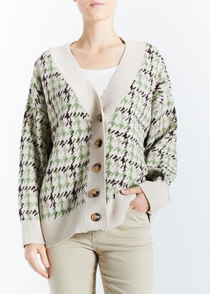 
            
                Load image into Gallery viewer, Heavy Cardigan Green Houndstooth
            
        