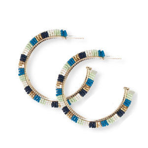 
            
                Load image into Gallery viewer, Teal Stripe Beads Hoop Earrings
            
        