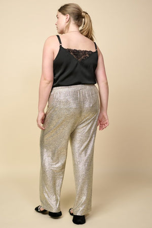 Metallic Wide Leg Pull-On Pants Champagne