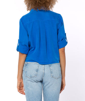 Solange Roll Tab Sleeve Top Victoria Blue