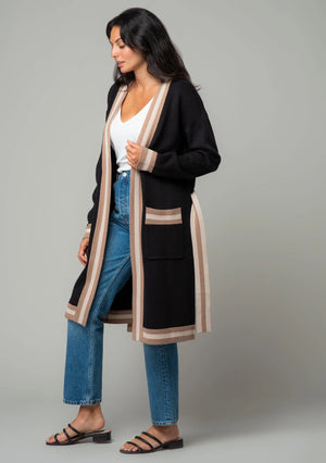 Work It Tie Waist Cardigan Black/Taupe