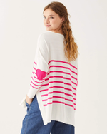 Amour Sweater Heart Patch White/Raspberry Stripe OSFM