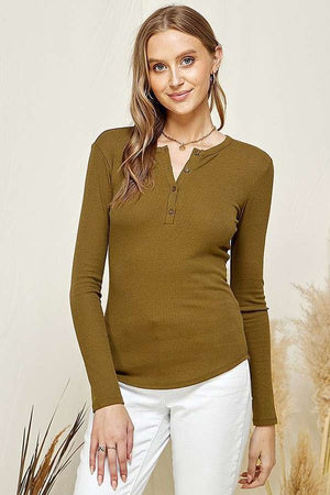 
            
                Load image into Gallery viewer, Heidi Long Sleeve Henley Warm Olive
            
        