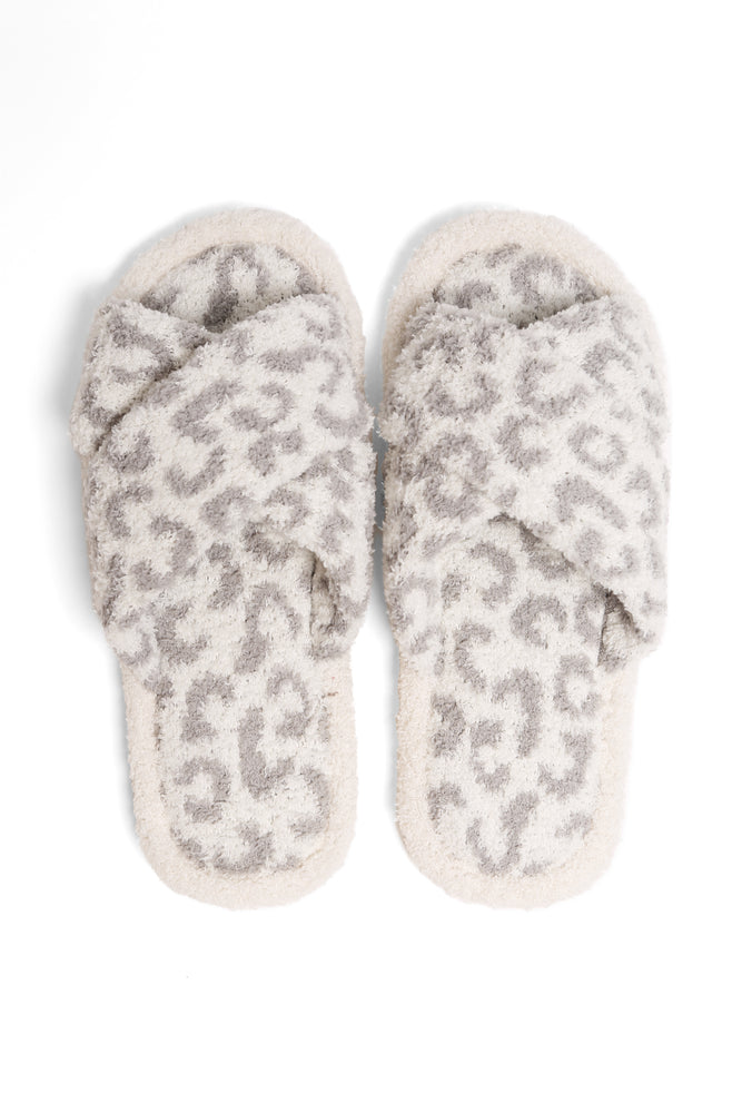 
            
                Load image into Gallery viewer, Leopard Criss-Cross Slipper Gray
            
        