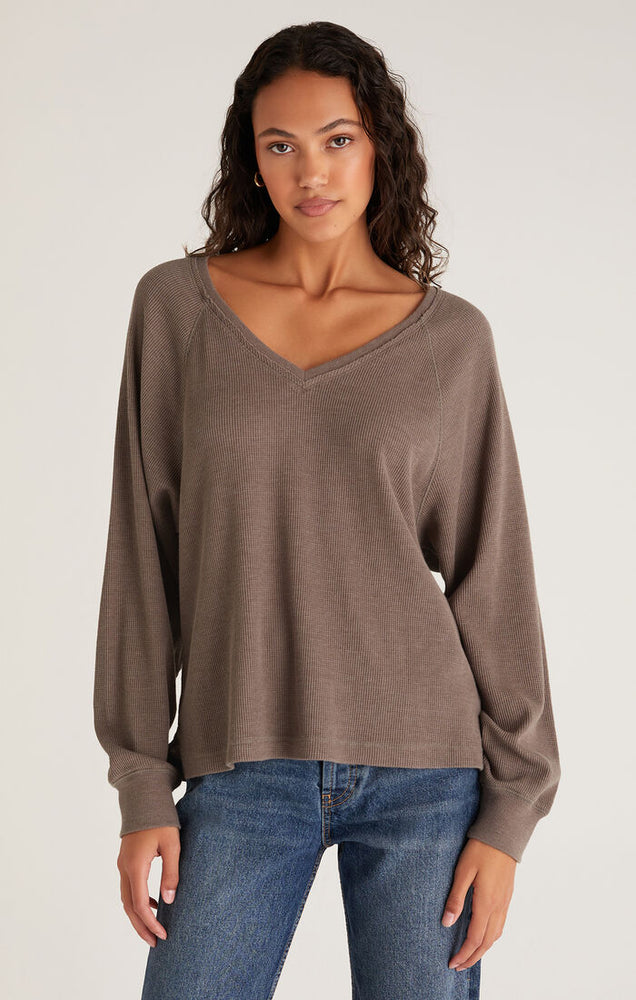 
            
                Load image into Gallery viewer, Frances Waffle Long Sleeve Top Earth
            
        