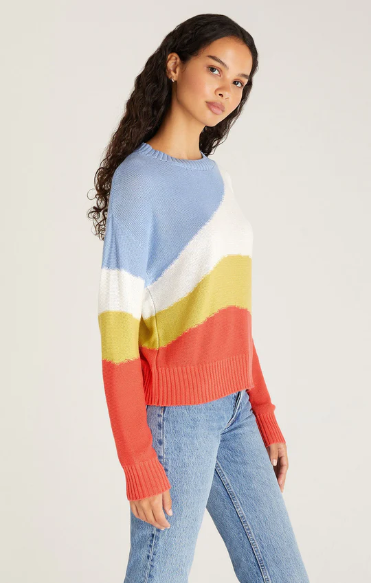 Abstract Colorblock Sweater Blue Bird