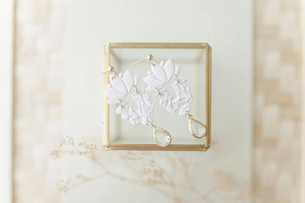 
            
                Load image into Gallery viewer, Clay Earrings Lace Bridal Ivory
            
        