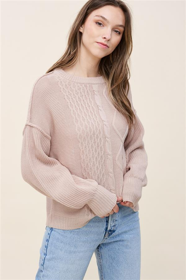 
            
                Load image into Gallery viewer, Clara Balloon Sleeve Cable Sweater Almond
            
        
