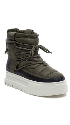 Roberta Shearling Lined Nylon Boot Khaki Green