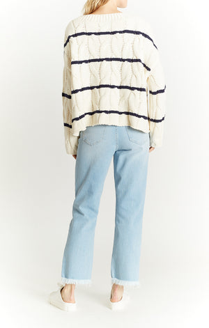 
            
                Load image into Gallery viewer, Cable Knit Top Bone / Indigo Stripe
            
        