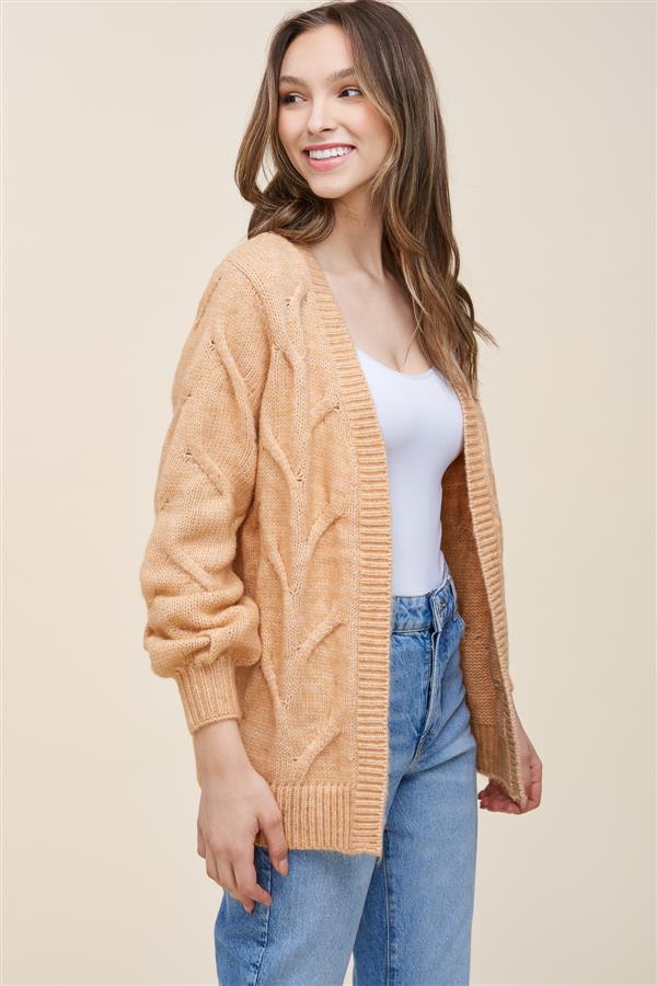 
            
                Load image into Gallery viewer, Jaicy Balloon Sleeve Textured Cardigan Light Camel
            
        