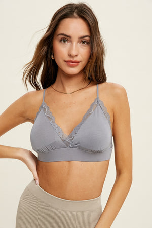 
            
                Load image into Gallery viewer, Wishlist Racerback Bralette with Lace Detail Slate Blue
            
        