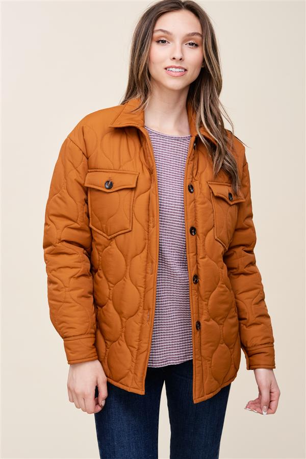 Journey Button Down Quilted Jacket Camel