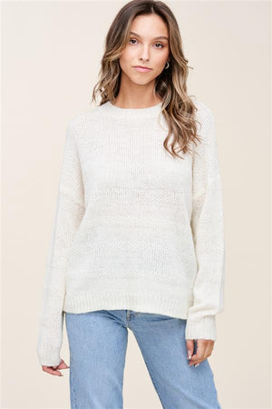 Stevie Textured Stripe Pullover Sweater Ivory