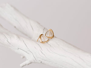 
            
                Load image into Gallery viewer, Petite Triangle Studs Crystal Quartz, 14k Gold Filled
            
        